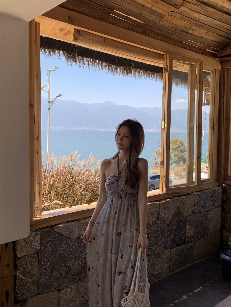 韓国風花柄キャミロングワンピース夏新作