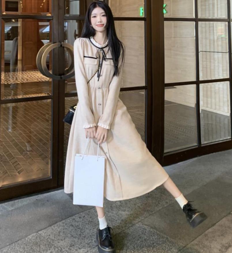 春の新作フレアロングワンピース レディース