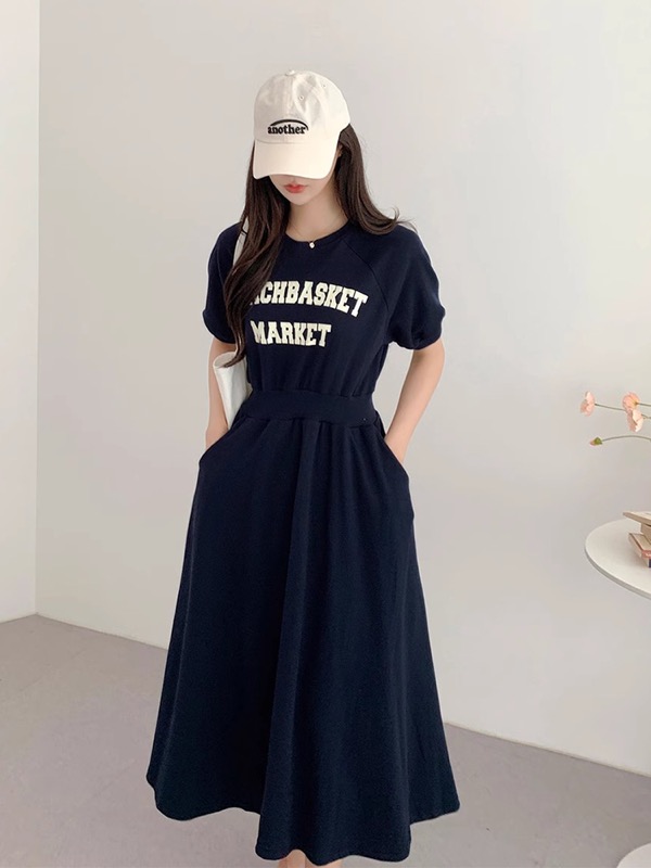 ロングワンピース フレアワンピース 半袖 プリント ラウンドネック レディース