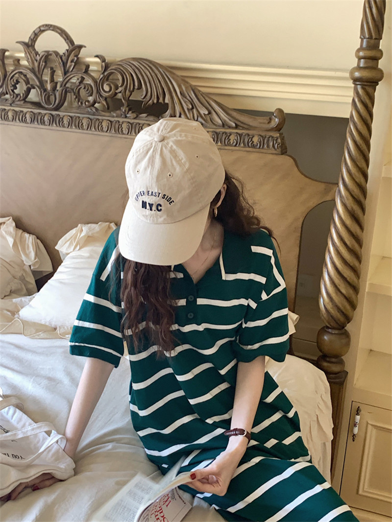 ロングワンピース スウェット 襟付きボーダー柄スウェットロングワンピース