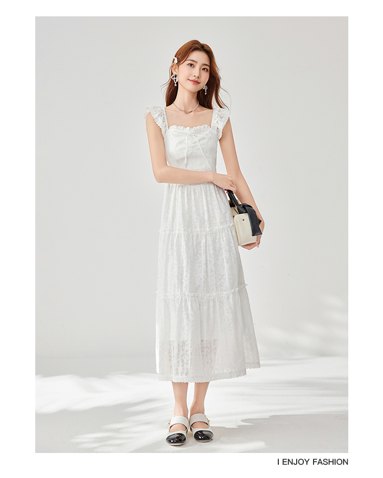 ロングワンピース レース 優美フリルレースティアードワンピース
