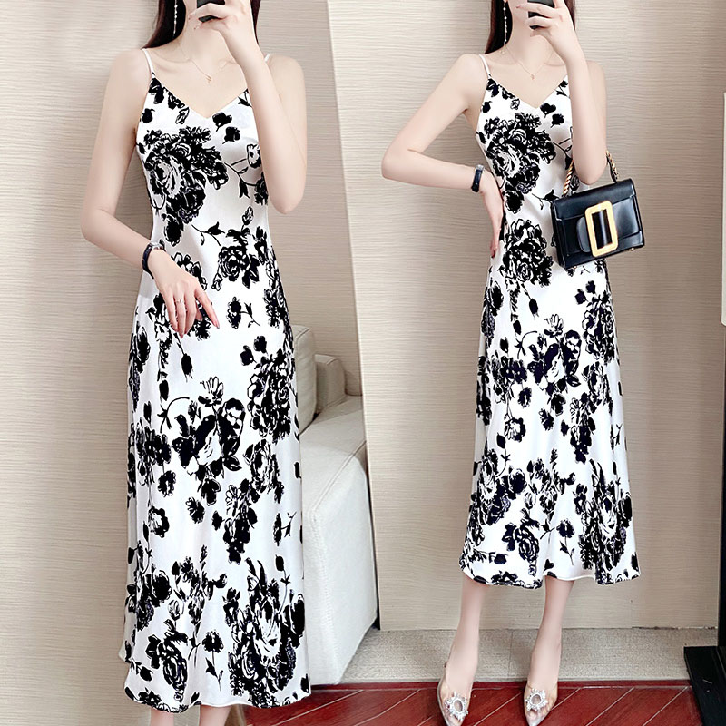 ロングワンピース キャミ 花柄薔薇模様キャミソールワンピース