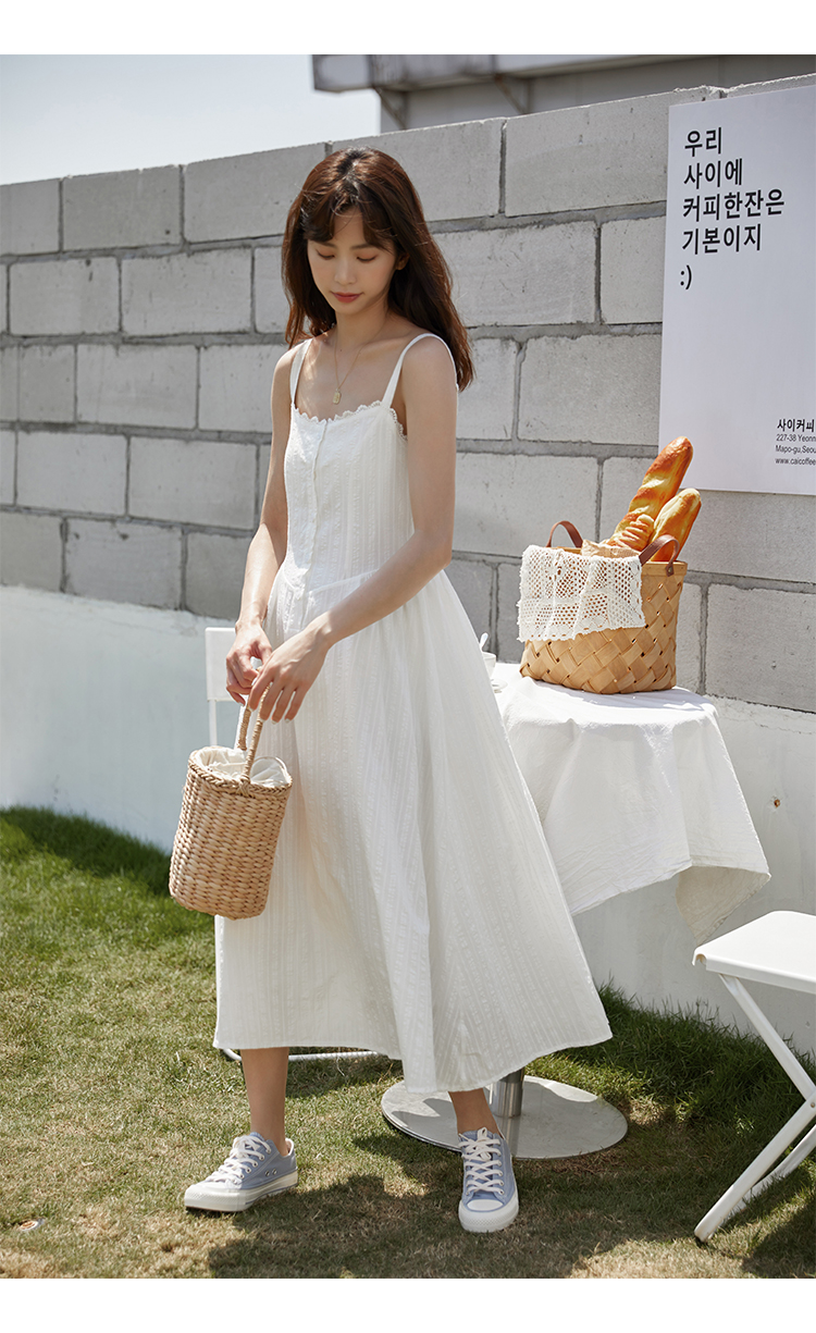 ロングワンピース キャミ 花柄刺繍レース細肩紐ロングキャミワンピース