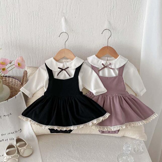 キッズ ベビー服 韓国風 襟付きロングワンピース