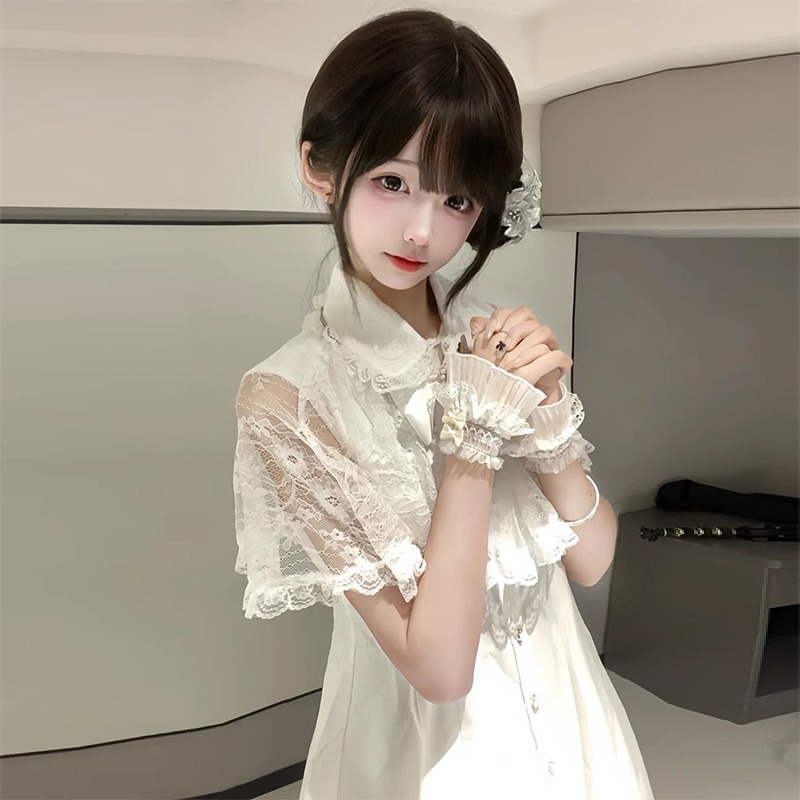 ロングワンピース フリル袖レースワンピース 白 シースルー 細身 レディース