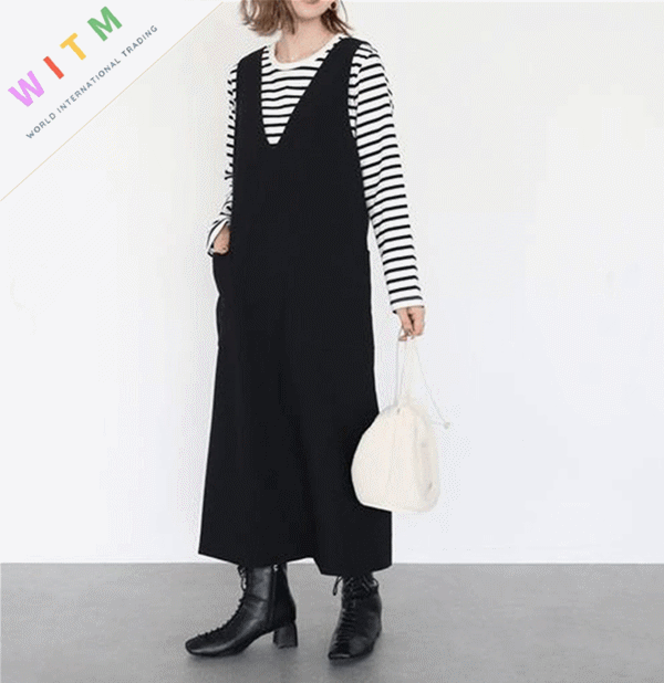 ロングワンピース ノースリーブ ジャンパースカート ロング丈 ベスト風ワンピース レディース
