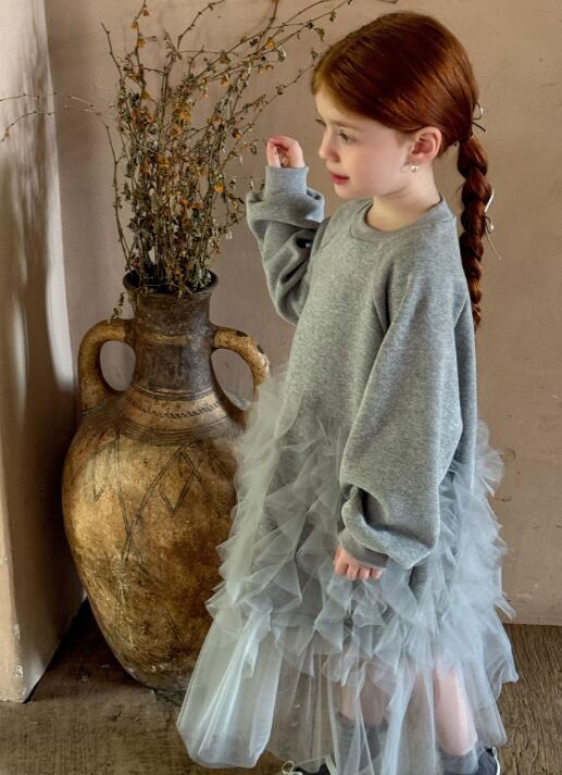 2024秋新作キッズチュール重ねロングワンピース90-130