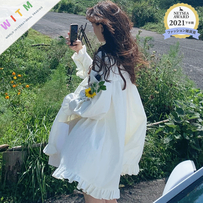 ロングワンピース 春夏新作 フリル袖ワンピース 着痩せ大人可愛いレディース