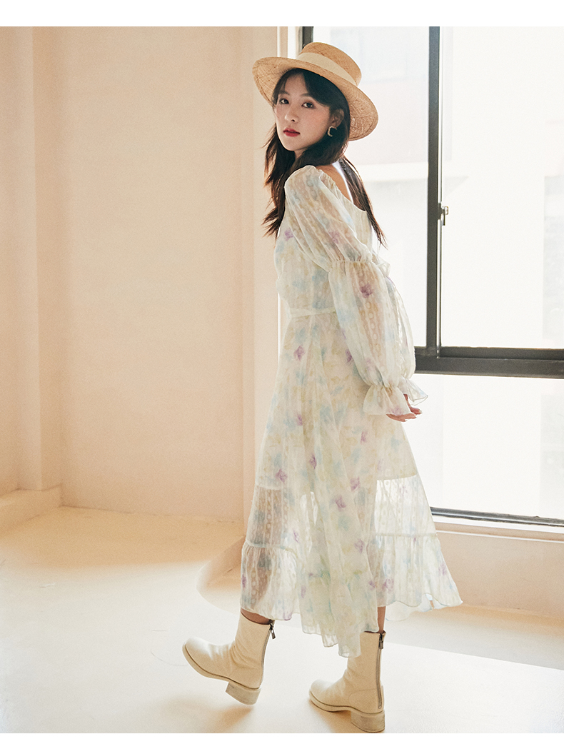 ロングワンピース レース 優美花柄シアーレースワンピース