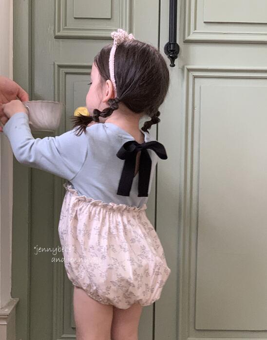 ロングワンピース キッズ秋冬新作　花柄ロンパース　リボン付き　66-90センチ