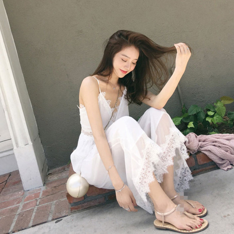 ロングワンピース キャミ レース切替ウエストマーク透け感キャミロングワンピース