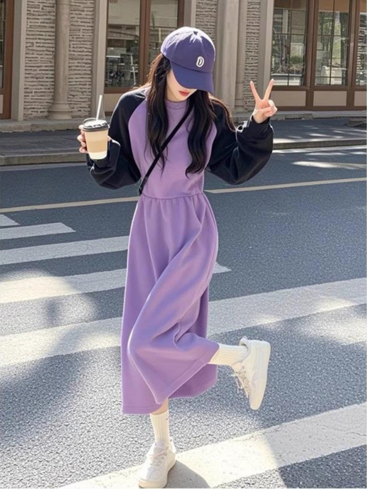 ロングワンピース スウェット ゆったり着心地の長袖マキシワンピース