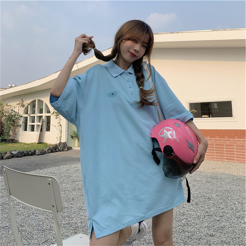 ロングワンピース ポロシャツ ゆったりオーバーサイズポロ襟ロングワンピース