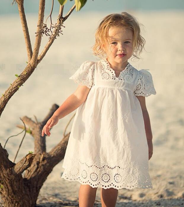 キッズ白色刺繍ロングワンピース女の子用100-140