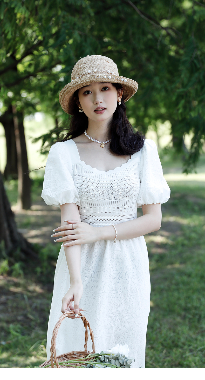 ロングワンピース ニット 優美な透かし編みレースワンピース