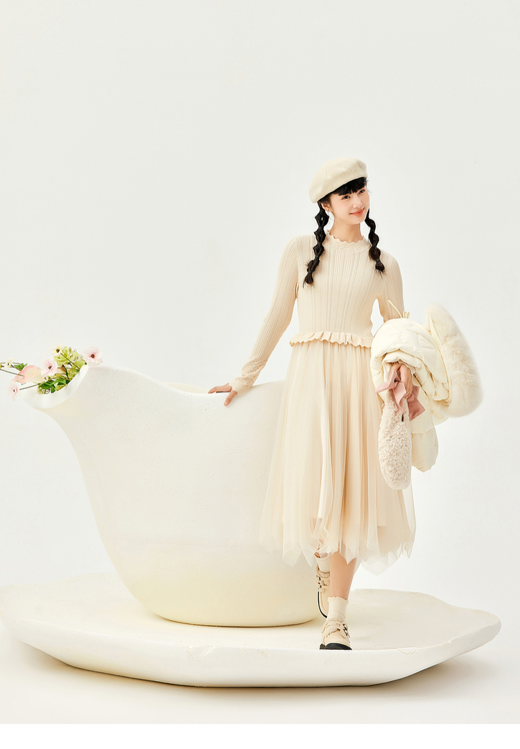 ロングワンピース レース 優美フリルレースロングワンピース