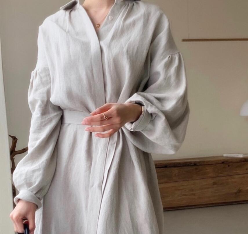 ロングワンピース 上品なシャツワンピース マキシ丈 レディース 韓国風