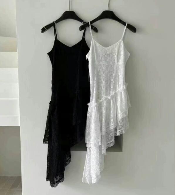 ロングワンピース レース素材キャミワンピース不規則裾デザイン