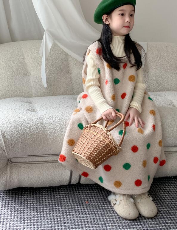 ロングワンピース キッズ女の子カラフル水玉ベストワンピース