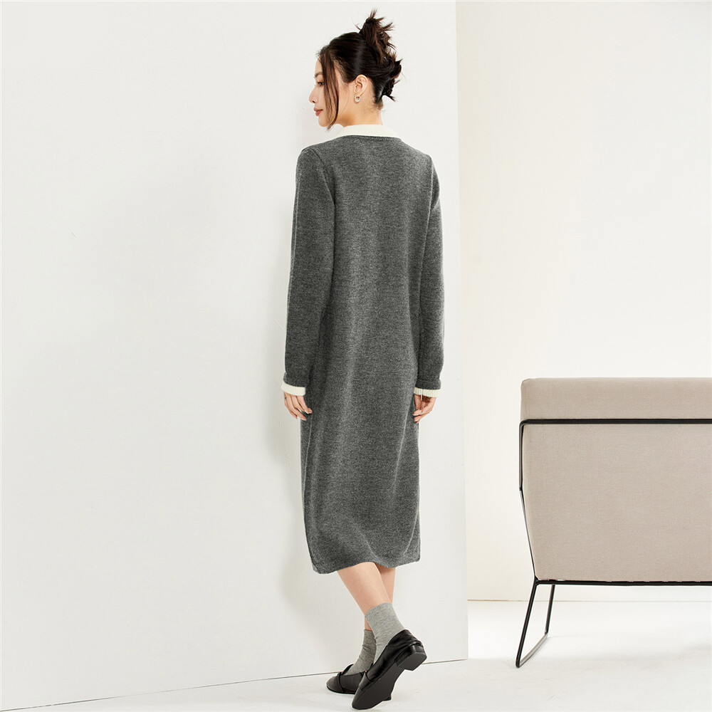 ロングワンピース ニット 襟付きリブニットロングワンピース