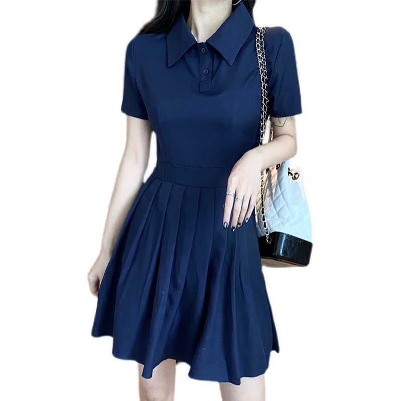 ロングワンピース ポロシャツ 襟付きプリーツスカート半袖ワンピース