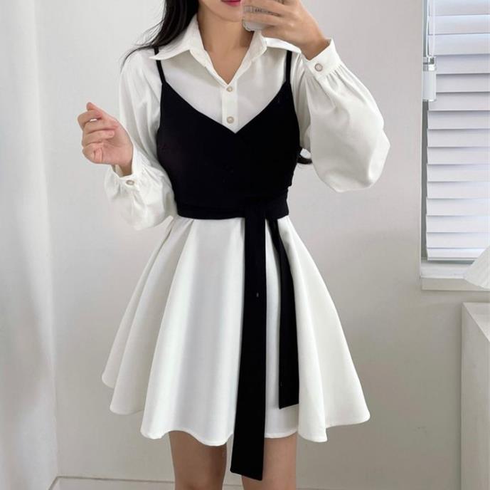 ロングワンピース 春まで着れる上品シャツワンピース2点セット