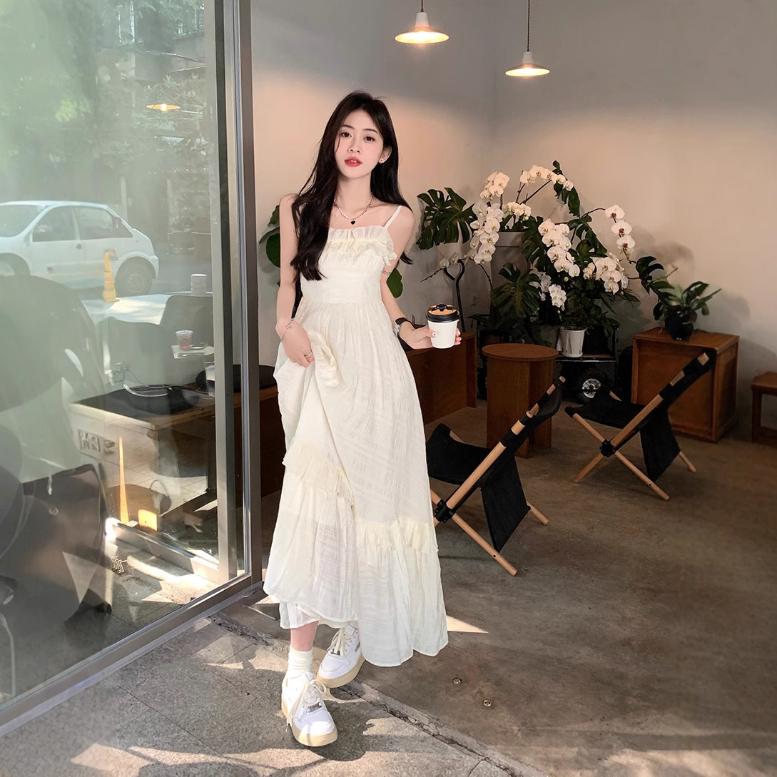 ロングワンピース 上品な白色キャミワンピース レディース夏服