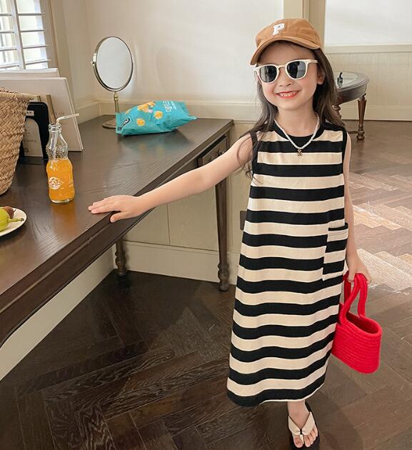 キッズ女の子ボーダー柄ロングワンピース90-150