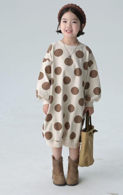 キッズ水玉ロングワンピース 女の子 90-150センチ