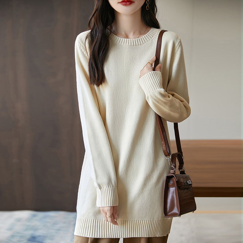 ロングワンピース ニット シンプルロング丈ゆったりニットチュニック