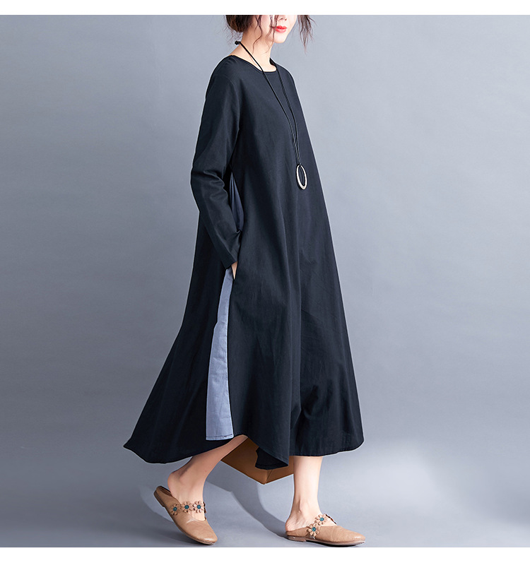 ロングワンピース 秋冬新作 体型カバー ラウンドネック マキシワンピース