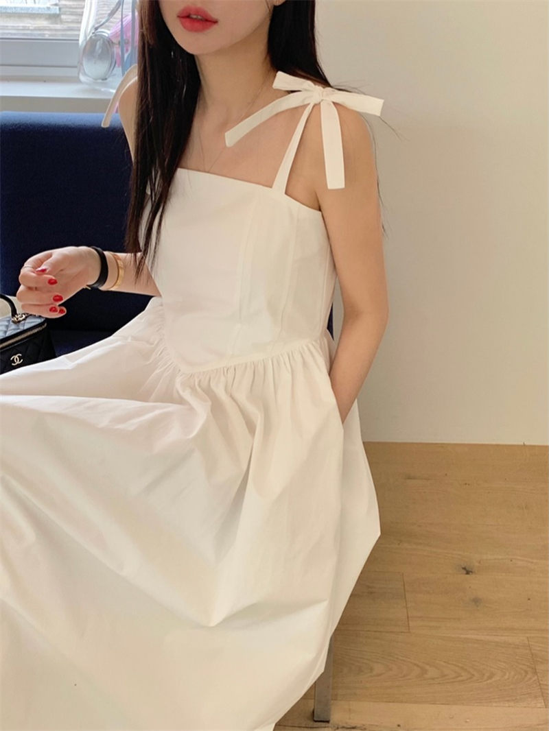 ロングワンピース 今季必見 韓国風 リボン付きキャミワンピース