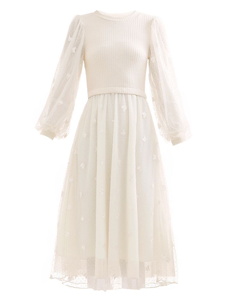 ロングワンピース レース 花刺繍レースの上品ロングワンピース