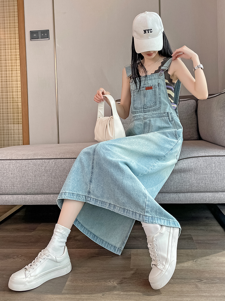 ロングワンピース デニム 風合い豊かなデニムサロペット