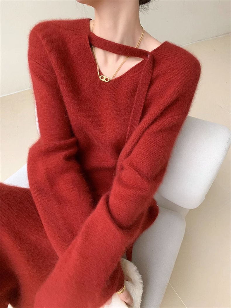 ロングワンピース ふんわり柔らか優美ニットワンピース