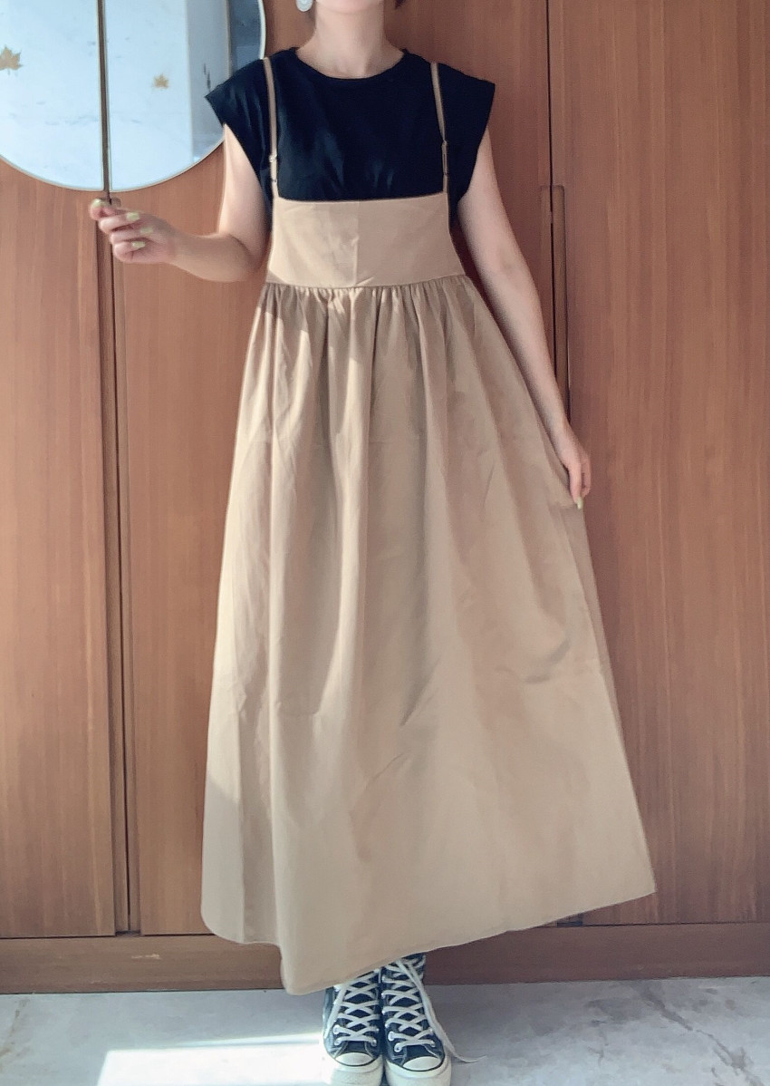 ロングワンピース キャミソールサロペットワンピース マキシ丈 体型カバー レディース