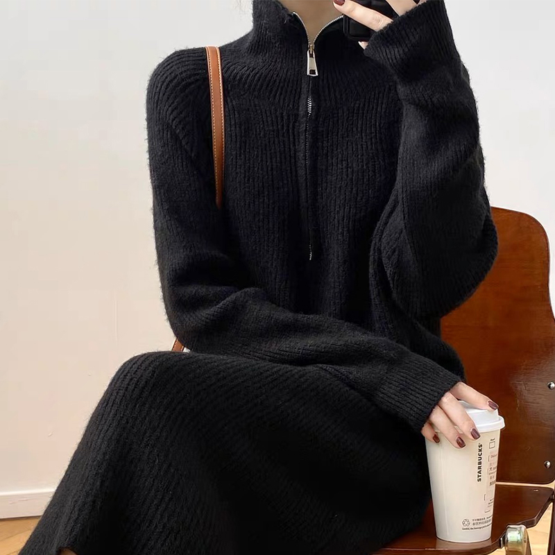 ロングワンピース ニット あったか雰囲気リブ編みロングワンピース