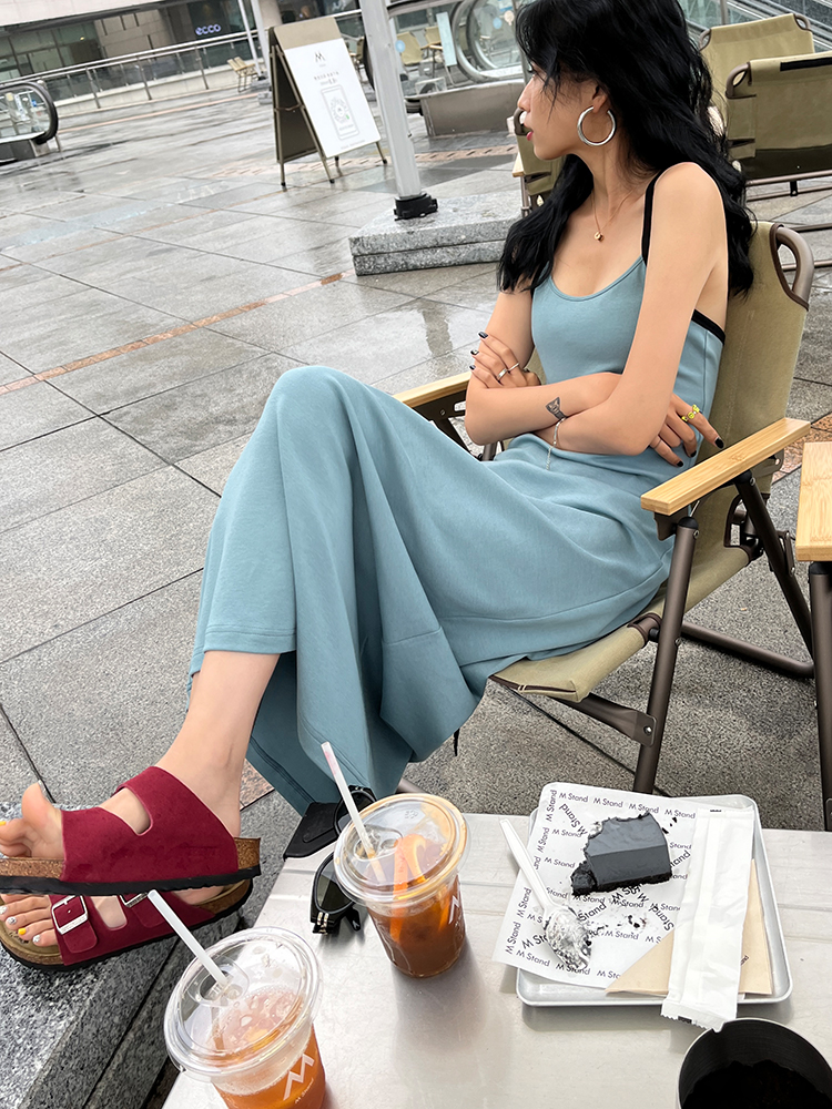 ロングワンピース キャミ 大人可愛い細身肩紐キャミソールロングワンピース