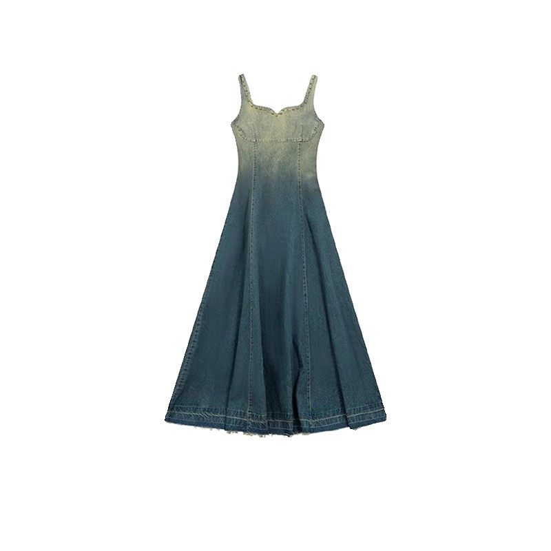 ロングワンピース デニム グラデーション染めデニムキャミソールロングワンピース