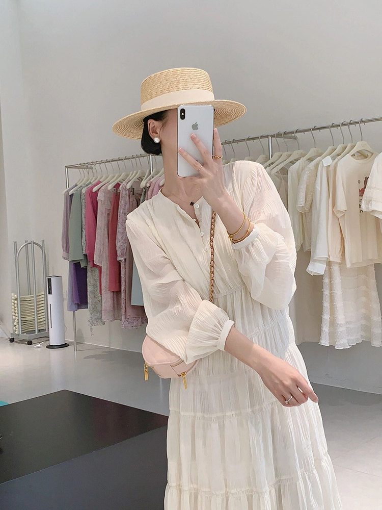 ロングワンピース レース ティアードフリル袖ふんわりロングワンピース