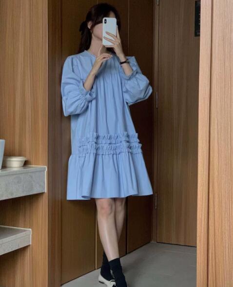 ロングワンピース 長袖フリルチュニックワンピース レディース