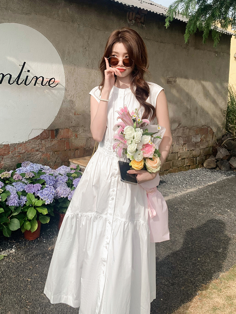 ロングワンピース シャツ ティアード切り替え半袖シャツワンピース