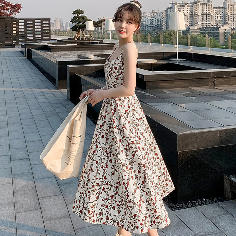 ロングワンピース キャミ 花柄プリント裾広がりキャミソールワンピース