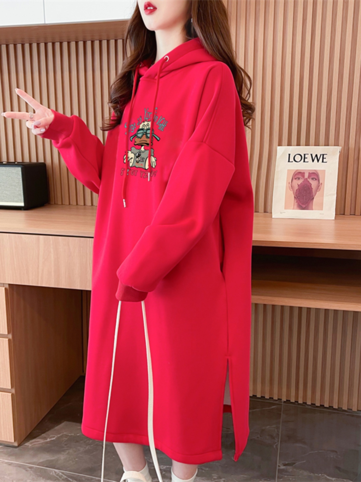 ロングワンピース スウェット ゆったりキャラクターパーカーワンピース