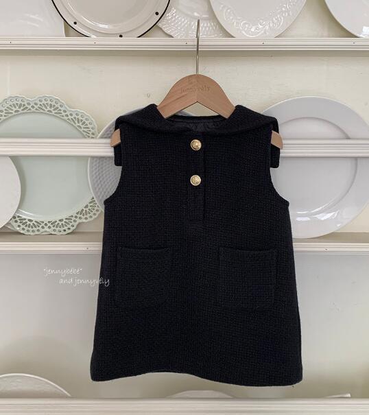 ロングワンピース キッズ用ニット素材ベストワンピース 黒色 80-110センチ