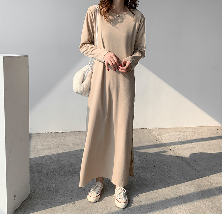 ロングワンピース 秋新作 レディース マキシ丈 スリット ワンピース 着回し
