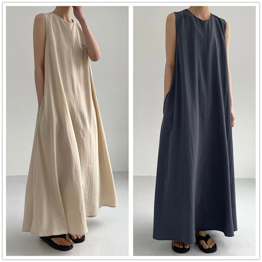 ロングワンピース 夏新作 ノースリーブ ロング丈ワンピース レディース 体型カバー