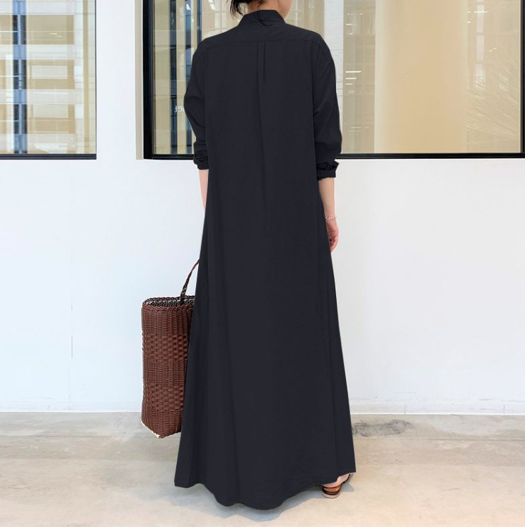 ロングワンピース シャツ 襟付きボタンアップロングシャツワンピース