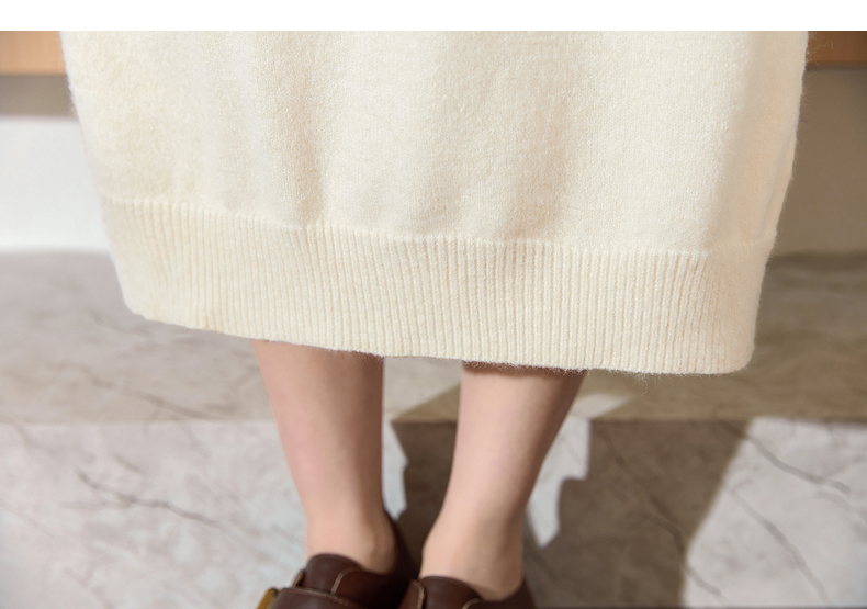 ロングワンピース ニット ケーブル編み襟付きロングニットワンピース