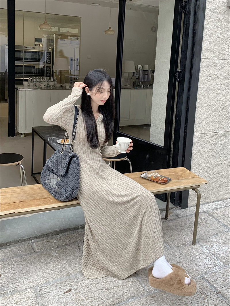 ロングワンピース リブ編みロマンチックワンピース